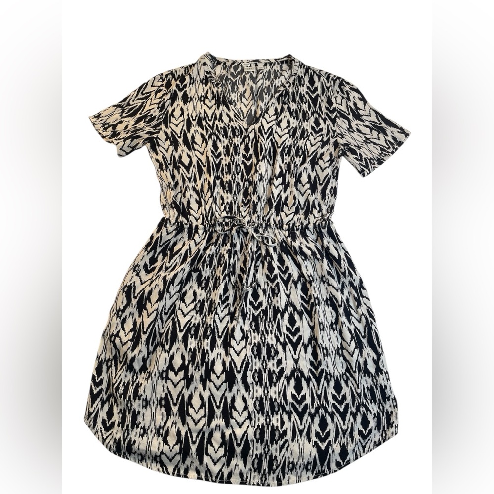 GAP Black and Cream Short Sleeve Mini Dress Tie Waist Women’s size Small